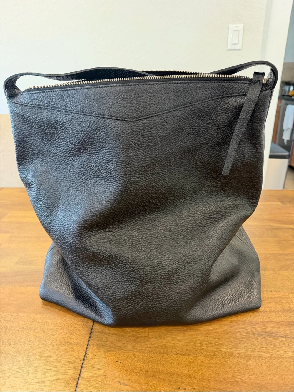 Source Unknown Black Pebbled Leather Hobo Bag